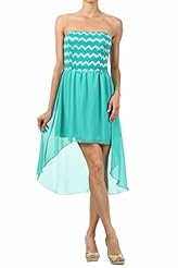 Strapless Chevron Print Cocktail High-Low-Hem Chiffon Party Dress 