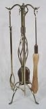 COLONIAL BASKET WEAVE Fireplace Hearth Woodstove Tool Set - POLISHED IRON / DULL BRASS