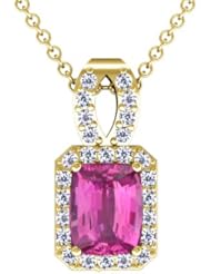 14K Yellow Gold Cushion Cut Pink Sapphire And Round Diamond Pendant