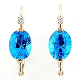 14-Karat Yellow Gold Glacier Blue Topaz and Diamond Oval Earrings (6x8)