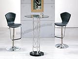 Modern Furniture Glass and Chrome Bar Table with Two Black Leather Match Ba ....