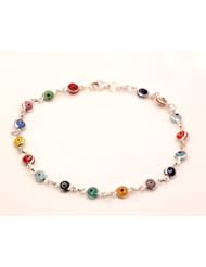 Evil Eye Murano Glass Bead Designer Sterling Silver Bracelet SD13, 5mm 7in