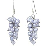 Lavender Cultured Pearl Platinum Overlay CAREFREE Sterling Silver Bunch Earrings