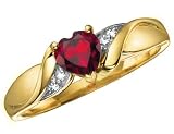Garnet Gemstone Promise Heart Ring with Diamonds in Yellow Gold