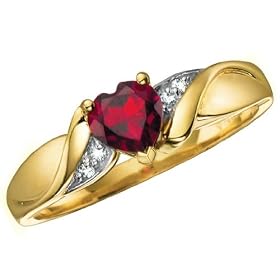 Garnet Heart Promise Ring with Diamonds in 10K Yellow Gold