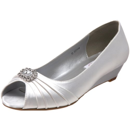 Dyeables Women's Anette Low-Heel Wedge, White,8 M US