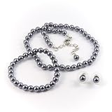 Platinum 6mm Glass Pearl Necklace, Bracelet and Earring Set by Margot Townsend