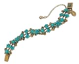 Charming Michal Negrin Bracelet Adorned with Hand Painted Flowers, Brass Ornaments and Turquoise Swarovski Crystals; Victorian Inspiration - Special Ordered and Shipped by Genuvo within 2 to 3 Weeks