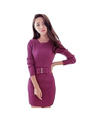 Knit Long Sleeves Sweater Bodycon Dress/Party Dress/Mini Dress  With a Sash 