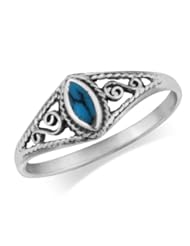 Jewelry: 925 Sterling Silver Turquoise Filigree Ring - Size 10 - Mimi Silver