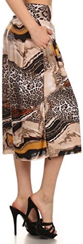 ICONOFLASH Pleated Gaucho Pants with Banded Waist (Milky Way Cheetah, L)