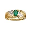 14K Yellow/White Gold 0.01 ct. Diamond and 7 x 5 MM Oval Shaped Emerald Men's Ring
