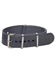 20mm Classic SS Nylon Solid Grey - Easily Interchangeable Replacement Military Watch Band / Strap - Fits All Watches!!!