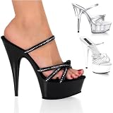 SpikeAngel Mules - Pleaser Shoes WomenÕs Delight-604-2, 5 3/4'' Stiletto Heel Strappy Platform Slide W/Rhinestone