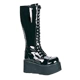TRASHVILLE-502, 3 1/4 Inch P/F 17 Eyelet Blk Pat Knee Boot
