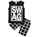 Little Boys Sleeveless Letters Print Tank Top and Lattice Shorts Outfit