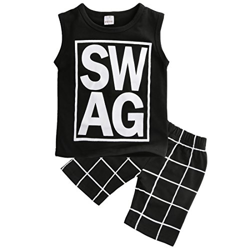 Little Boys Sleeveless Letters Print Tank Top and Lattice Shorts Outfit