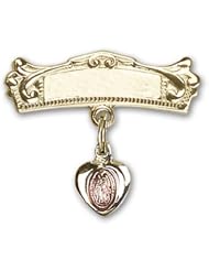 Gold Filled Baby Badge with Pink Miraculous Charm and Arched Polished Badge Pin