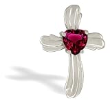 14K White Gold Heart Created Ruby Cross Pendant