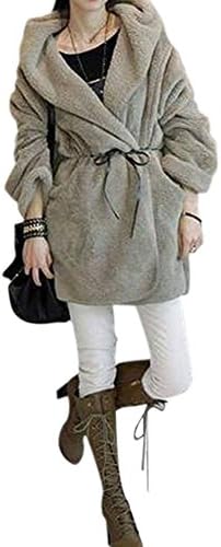 ROPALIA Womens Long Sleeve Faux Fur Hoody Hoodir Loose Plush Woolen Cloak Coat