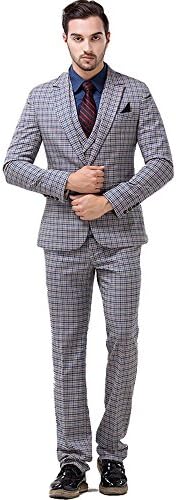 POSHAWN Men's Slim Fit Style Three Piece Suit Set