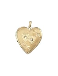 Solid 14K Yellow Gold Heart Shaped Locket W/Diamond Solid 14K Yellow Gold APPROX. 7/8 INCH