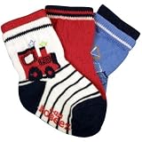 Robeez Baby-Boys Newborn 3 Pocket Train Sock, White/Multi, 6-12 Months
