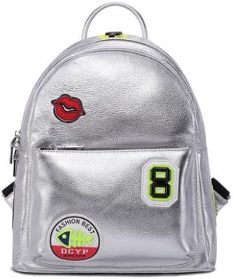 Talentote Genuine Leather Calfskin Fashion personality badge shoulder bag backpack ttc-rs-33 (L, silver)