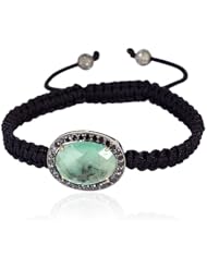 18kt Gold Diamond Emerald Charm Macrame Stretch Bracelet Silver Jewelry