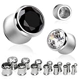 316L Surgical Steel Double Flare Plugs with Clear Press Fit Gem - 4G (5mm) - Sold as A Pair