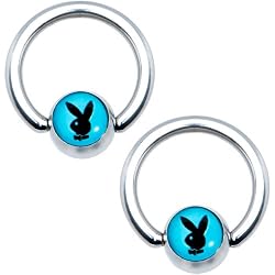 Licensed Aqua Black Playboy Captive Ring Set
