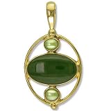 Gold Overlay Sterling Silver Jade w/ Green Pearl Accent Pendant by Sajen