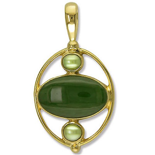 Gold Overlay Sterling Silver Jade w/ Green Pearl Accent Pendant by Sajen