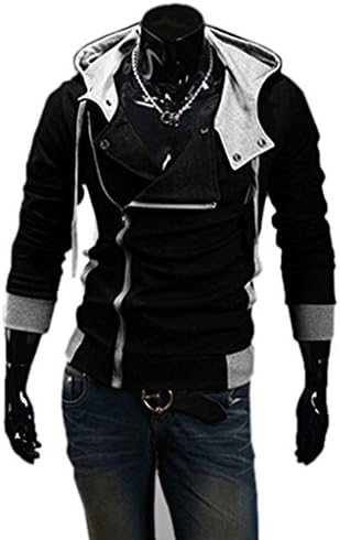 QUIZAS PASION Men's Korean Slim Hooded Cardigan Sweater(Black,XL)