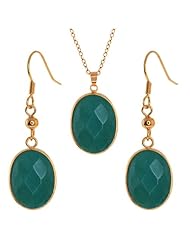 Stunning Jadelite Faceted Cyan Color Oval Pendant and Earrings Set