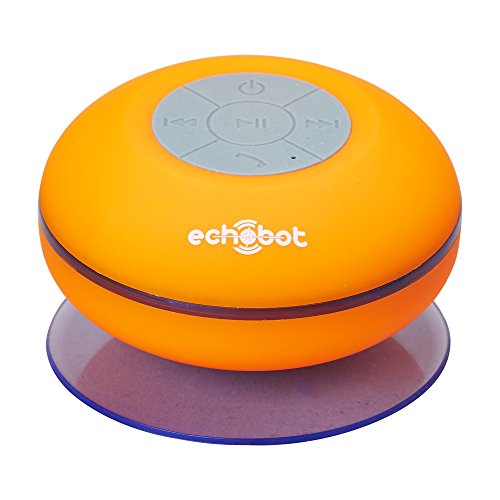 Echobot Shower Speaker - New Exclusive Bluetooth Waterproof Wireless with LED Lights - Water Resistant Portable Audio Player System - Strong Suction Cup - Handsfree Compatible with iPhone and All Android Devices - HD - Lifetime Guarantee - Orange
