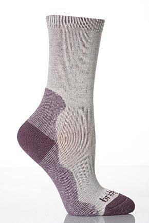 Ladies 1 Pair Bridgedale Bamboo Crew Socks - 7-8.5 Ladies - Natural / Aubergine