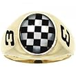 Men's Black Onyx Mother of Pearl 10K Yellow Gold #3 Checkered Flag Racing Ring