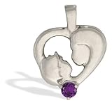 14K White Gold Genuine Round Amethyst Mother with Child Pendant