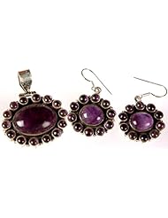 Amethyst Oval Pendant with Earrings Set - Sterling Silver