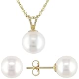 10k Yellow Gold 7-7.5mm Cultured Freshwater Pearl Earrings and Pendant Set,17
