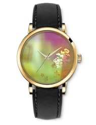 SPRAWL Aanalog Fashion Series Gold Ladies Watches of Genuine Black Leather Strap,Unique Wrist Watch for Women Girls Designed with Floral pattern in blurred background