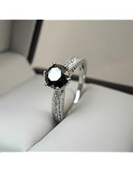 14k White Gold Engagement Ring with Round Cut Black Center Diamond and Round... by 