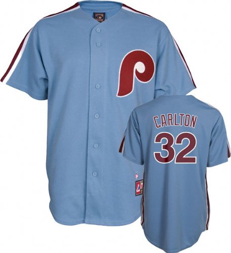 Majestic Steve Carlton Philadelphia Phillies Cooperstown Throwback Jersey - Light Blue (X-Large)