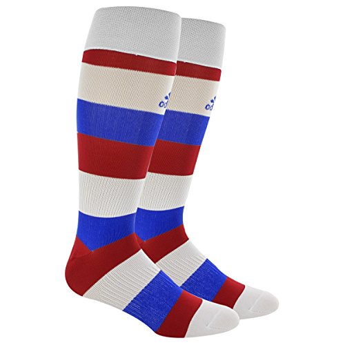 adidas Metro Hoop Soccer Socks, White/Cobalt/Power Red, Medium
