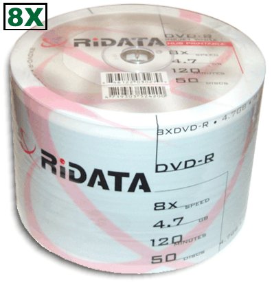 Ridata 8X DVD-R White Inkjet Hub Printable 600 Pack in Shrinkwrap On Sale