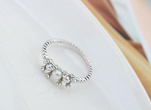 Elegant 18K Gold GP Swarovski Crystals White Pearls Engagement Ring