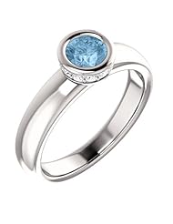 18K White Gold 5.00mm Round Cut Sky Blue Topaz and Diamond Ring -- LIFETIME WARRANTY