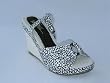 VOLATILE Pinupprint Wedge Ankle Strap Shoes in Black and white
