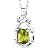 1.50 Carats Genuine Emerald Cut Peridot Sterling Silver Pendant Necklace
